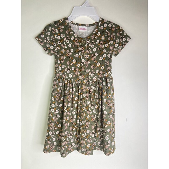 Little Lass Boho Floral Dress Girls Size 5 Short Sleeve Fit And Flare Button - Picture 1 of 6
